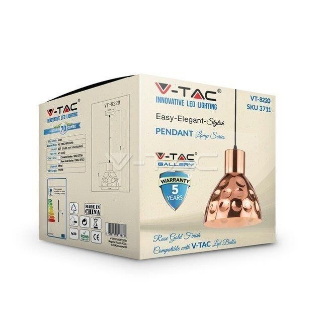 Lampa wisząca V-TAC Vt-8220 0841 różowe złoto szerokość 22 cm 1xE27 x 1 szt.