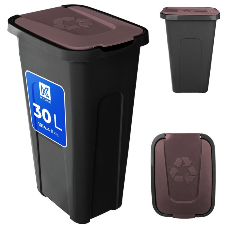 Kosz KADAX Na Śmieci Pojemnik Odpady Do Segregacji 30L Kubeł Śmietnik Z Pokrywą Brązowy 1szt.