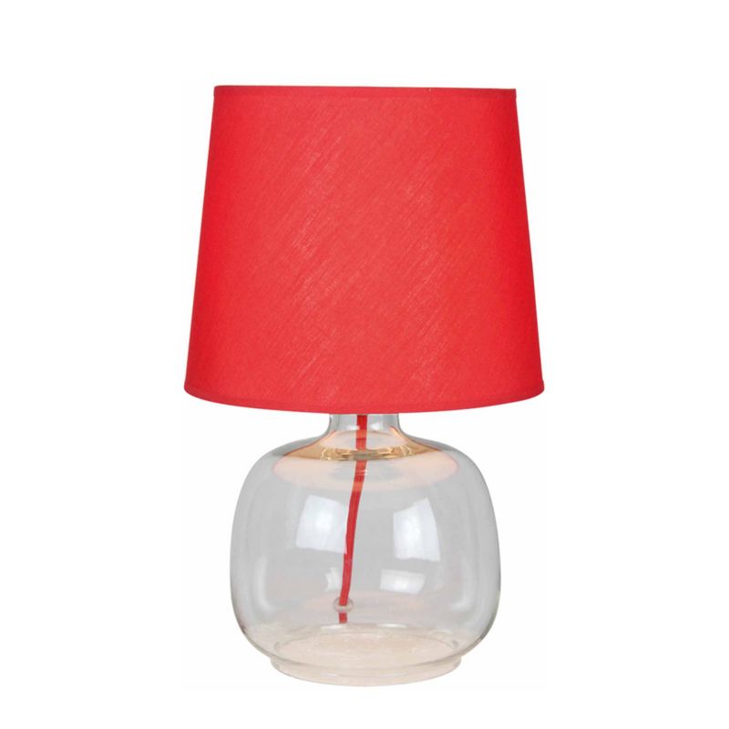 Lampa Stołowa SPOT Light 1xE27 40W Wyrazista Czerwień oraz Przezroczysta Szklana Podstawa,Polski Producent, 1 szt.