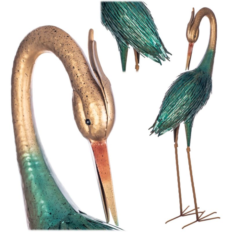 Figura ogrodowa KADAX czapla realistyczna dekoracja do ogrodu 105 cm stalowa kolorowa, 1 szt.