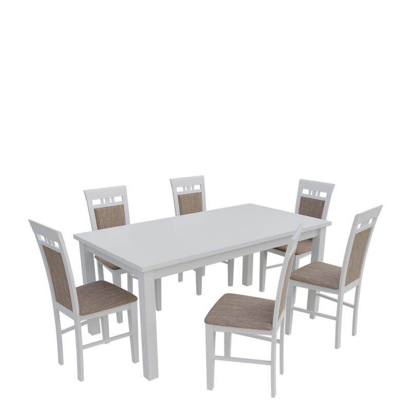 Zestaw RO16 MIRJAN 24 Stół rozkładany S18-L 80x160/200 + 6 krzeseł K31 biały + jasny brąz 1 kpl.