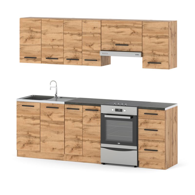 Zestaw Kuchenny Hurtownia-Mebli Z Blatem Kuchnia Mokka 240cm Dąb Wotan Dąb Wotan 240x47x145 cm 1szt.
