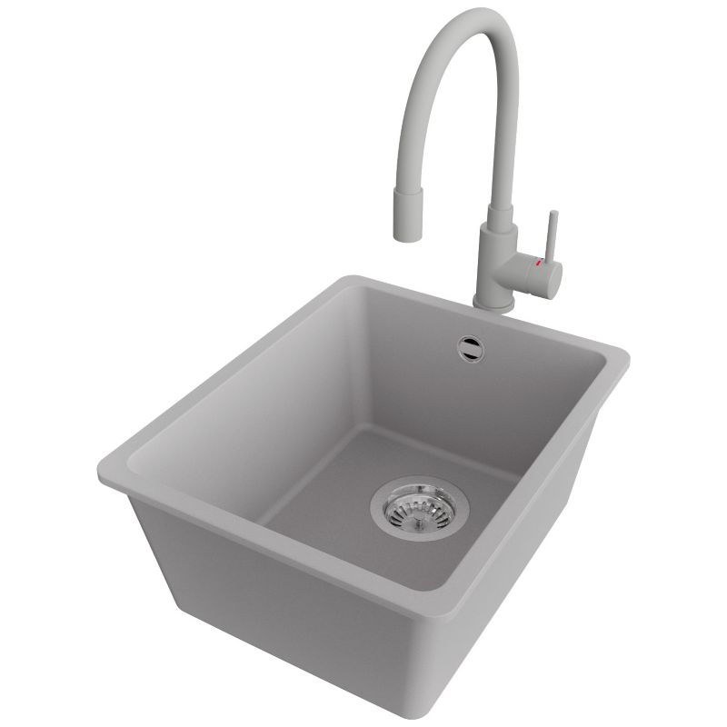 Zlewozmywak podblatowy Wenecja Easy PRIMAGRAN 36x44cm do szafki od 40cm, Szary + Bateria 38x14cm + Syfon, S025, 1 szt.