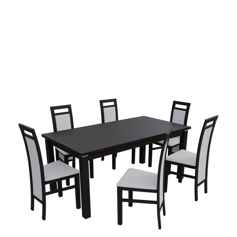 Zestaw RO25 MIRJAN 24 Stół rozkładany S18-L-S 80x160/200 + 6 krzeseł K75 wenge + biała ekoskóra 1 kpl.