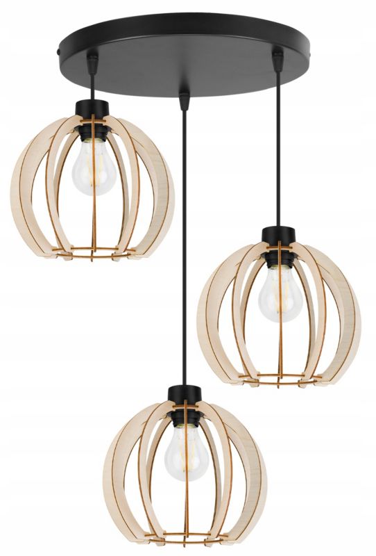 Lampa sufitowe wisząca Light Home LH Timber 3x E27 60W kula drewno 23cm 1szt.