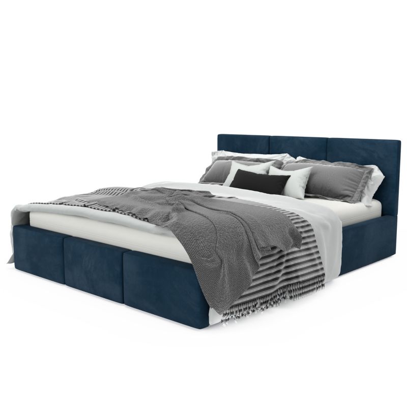 Łóżko Muralo Tapicerowane z Pojemnikiem Granatowe 160x200x100 cm 1szt.