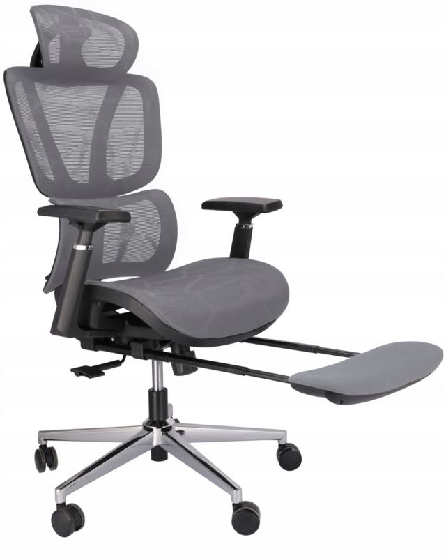 Fotel biurowy ergonomiczny JUMI obrotowy nowoczesny NEOVA szary z podnóżkiem 1 szt.