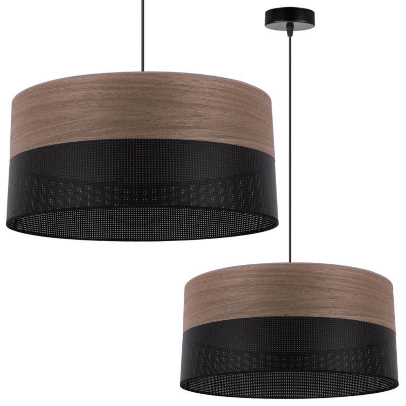 Lampa sufitowa wisząca Light Home LH Wood 1x E27 60W fornir orzech klosz/czarny 44cm 1szt.