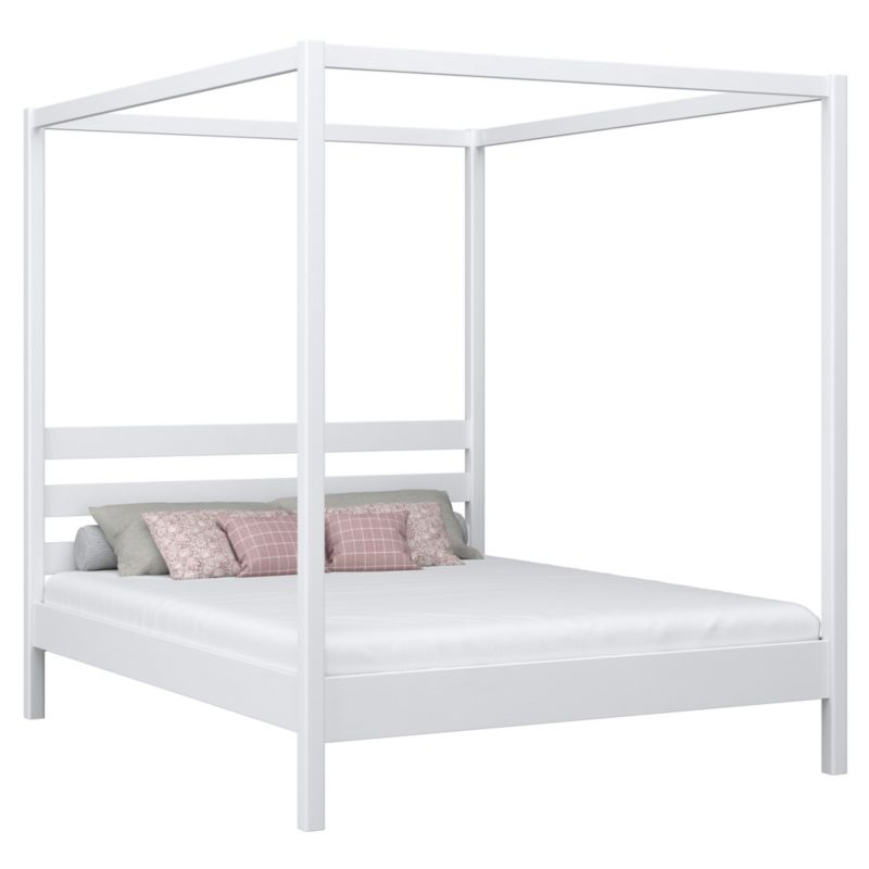 Drewniane łóżko N-WOOD podwójne z baldachimem N01 biały 140x200 1szt.