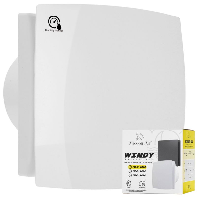 Wentylator łazienkowy Mission Air Windy 100 H+T biały, cichy timer, czujnik wilgotności 1 szt