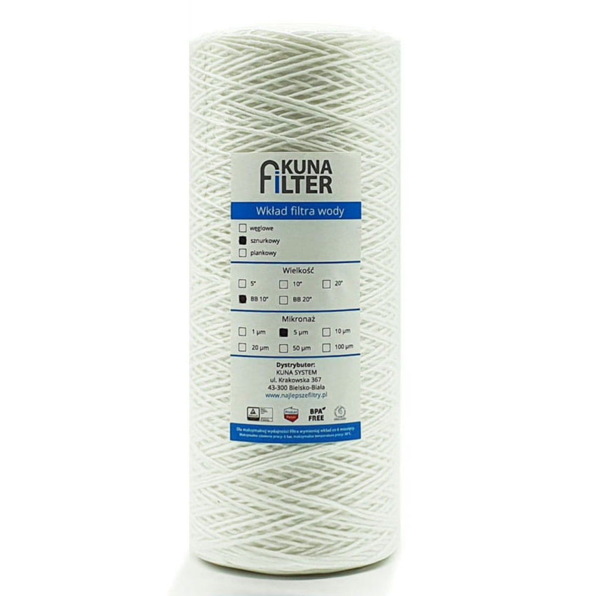 Wkład sznurkowy 5 mikronów do BB-10''. Wkład wymienny do filtra typu BB.