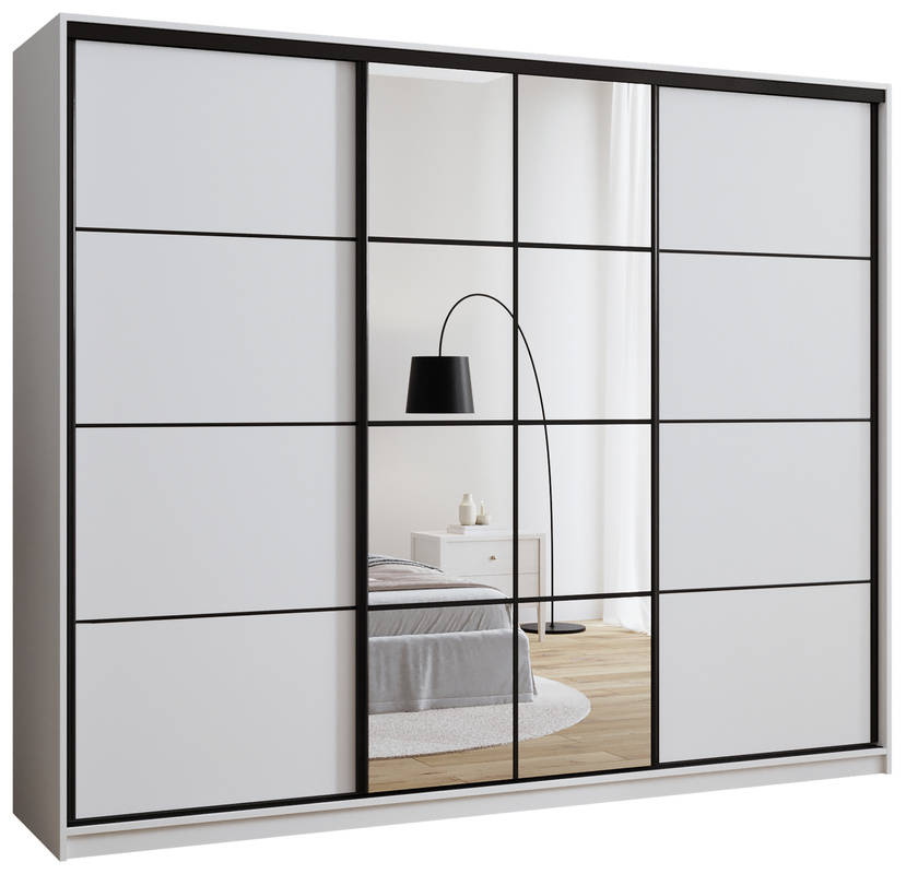 Biała szafa przesuwna 250 cm z lustrem i drążkami EDGE