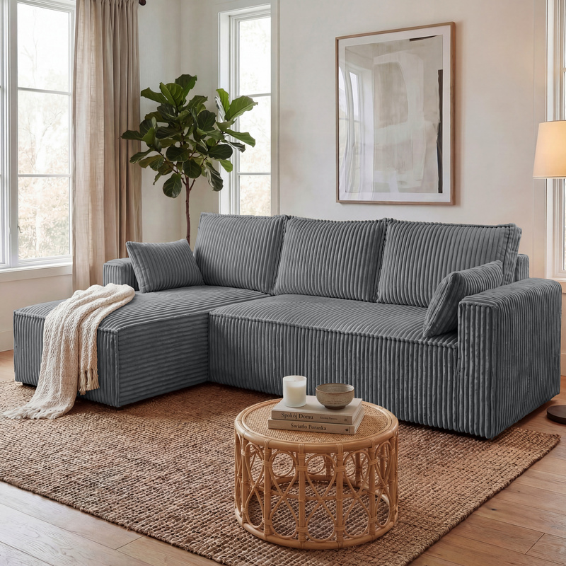 Narożnik rozkładany PILO z funkcją spania do salonu szary