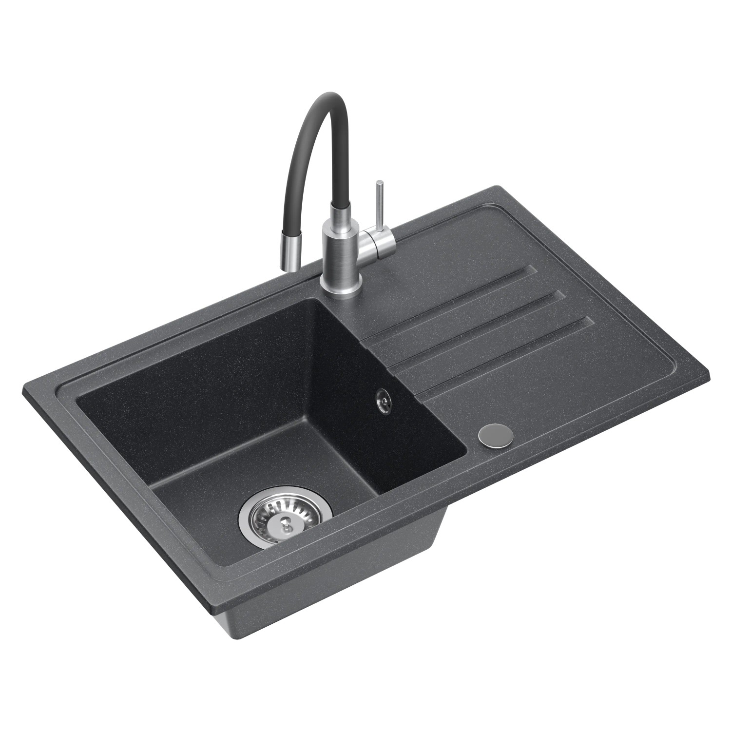 Zlew Eric 1-kom. 70 cm z baterią elastyczną i ociekaczem czarny