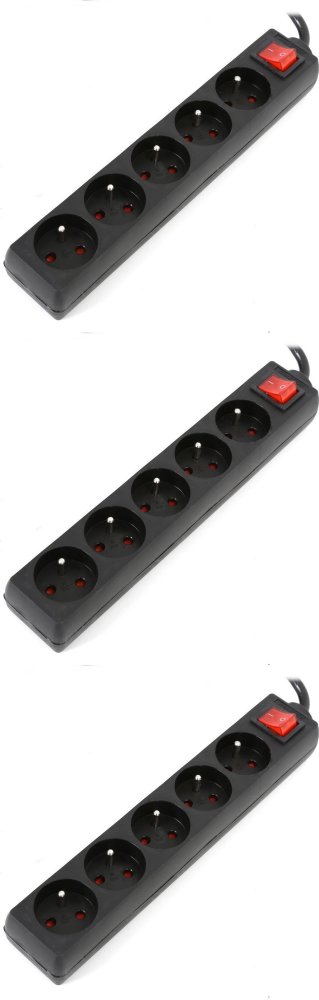 3x Listwa przeciwprzepięciowa Omega Fiesta, 1.5m, 5 gniazd, czarny