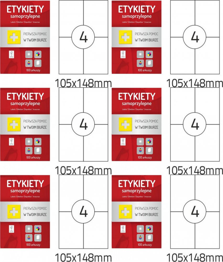 6x Etykiety samoprzylepne Dalpo Memo Label, 105x148mm, 100 arkuszy, biały