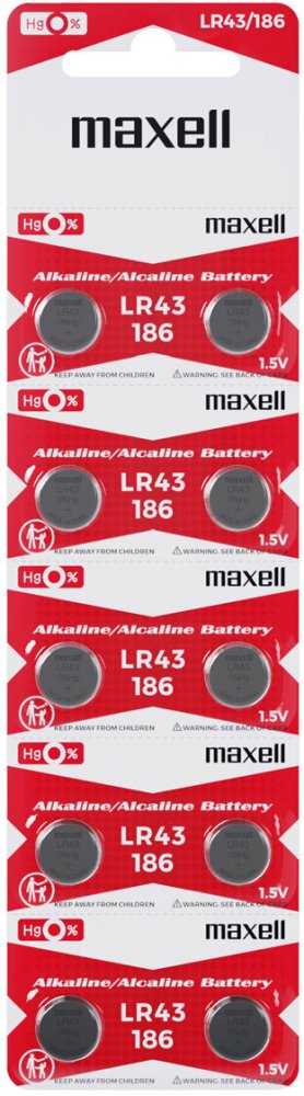 Bateria alkaliczna Maxell, LR43, 10 sztuk
