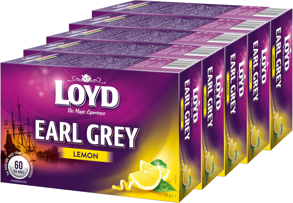 5x Herbata Earl Grey w torebkach Loyd Lemon, cytryna, 60 sztuk x 1.5g