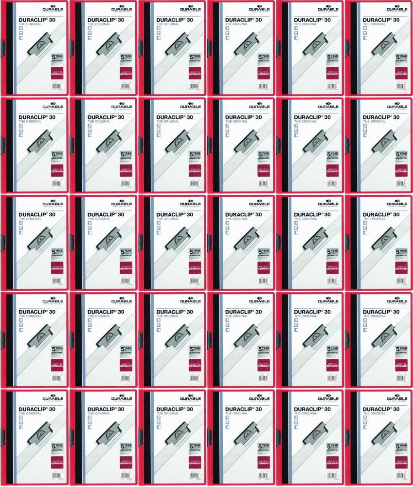 100x Skoroszyt plastikowy z klipsem Durable Duraclip, A4, do 30 kartek czerwony