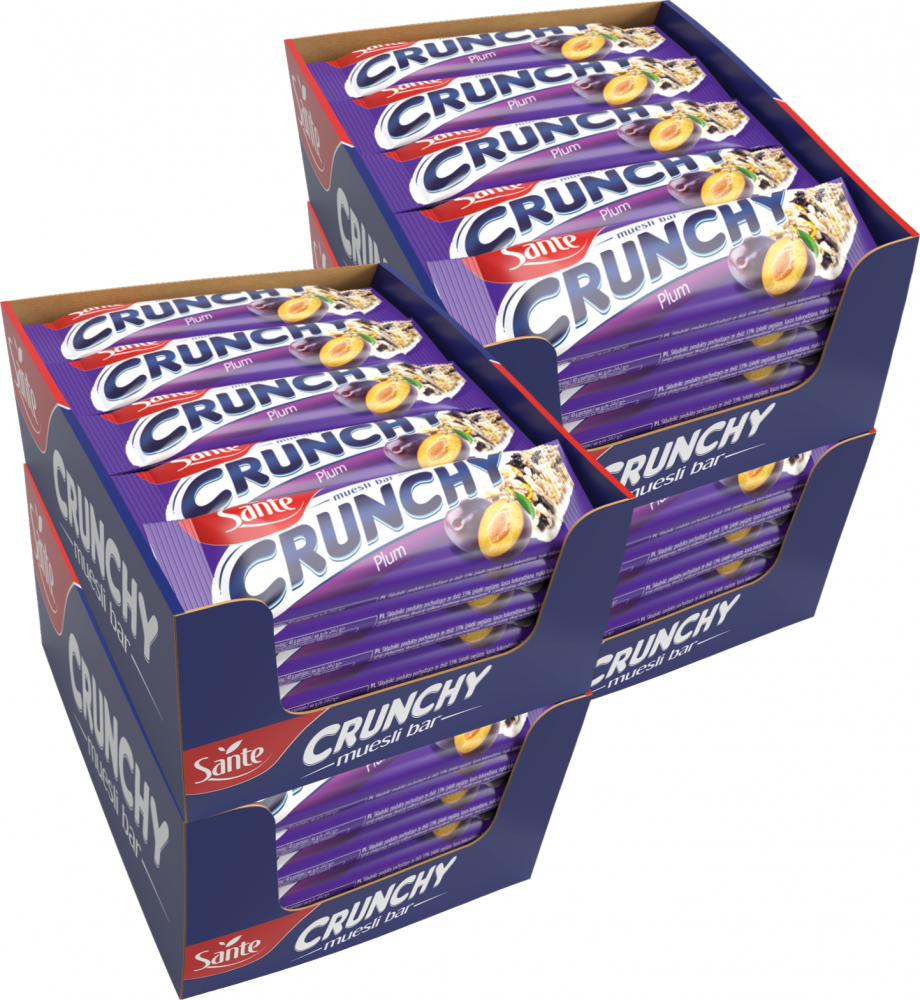 4x Baton Sante Crunchy, śliwkowy w polewie waniliowej, 40g, 25 sztuk