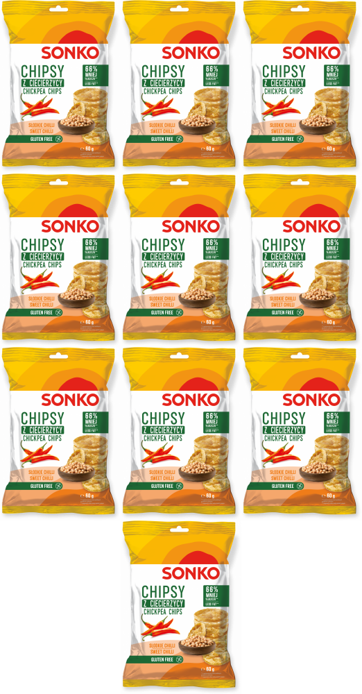 10x Chipsy z ciecierzycy Sonko, słodkie chili, 60g