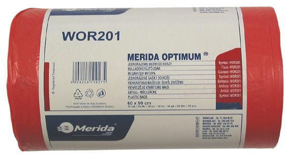 Worki na śmieci Merida Optimum, na odpady medyczne, 70l, 50 sztuk, czerwony