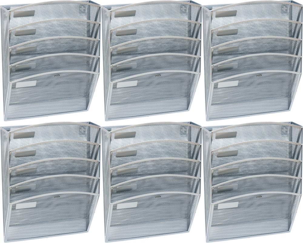 6x Pojemnik na dokumenty Grand GR-080, 5 kieszeni, druciany, srebrny