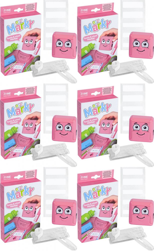 6x Pieczątka do ubrań Colop DIY MARKY 20, obudowa różowa, wkład czarny