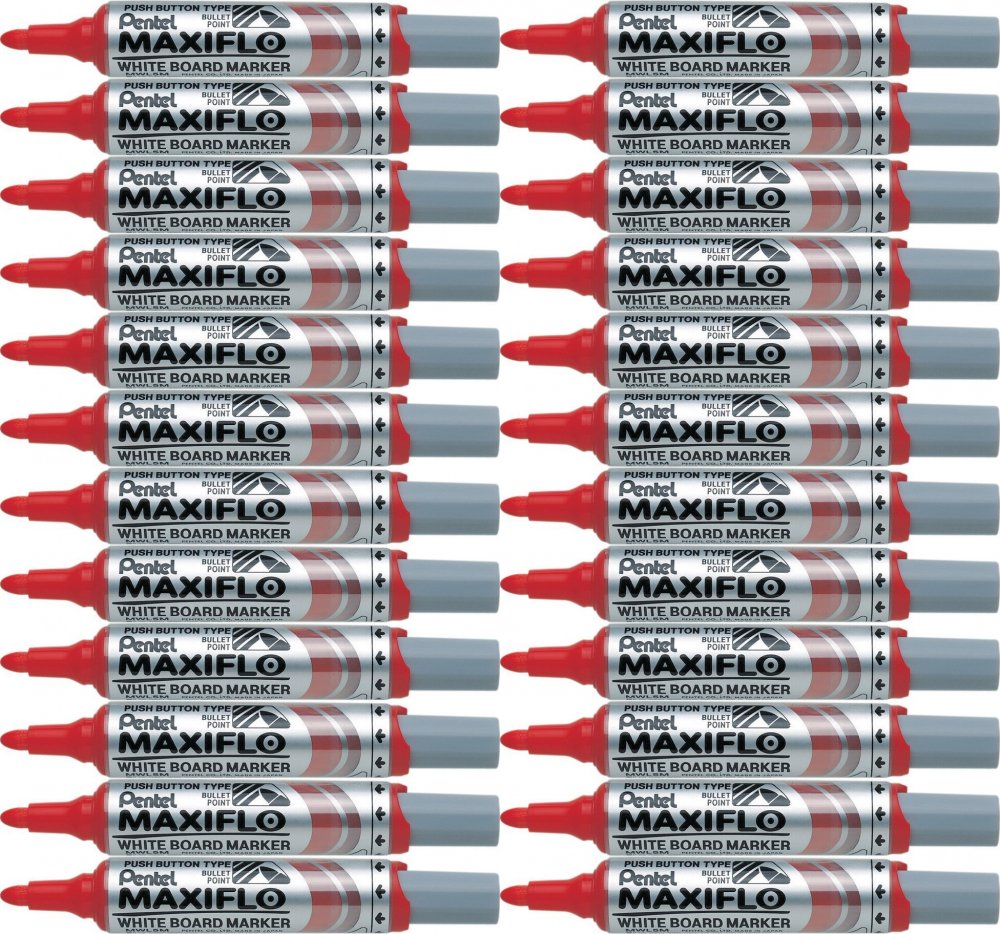 24x Marker suchościeralny Pentel Maxiflo MWL5M, z tłoczkiem, okrągła, 6mm, czerwony