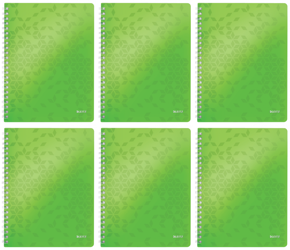 6x Kołonotatnik Leitz Wow, A4, w kratkę, 80 kartek, okładka PP, zielony