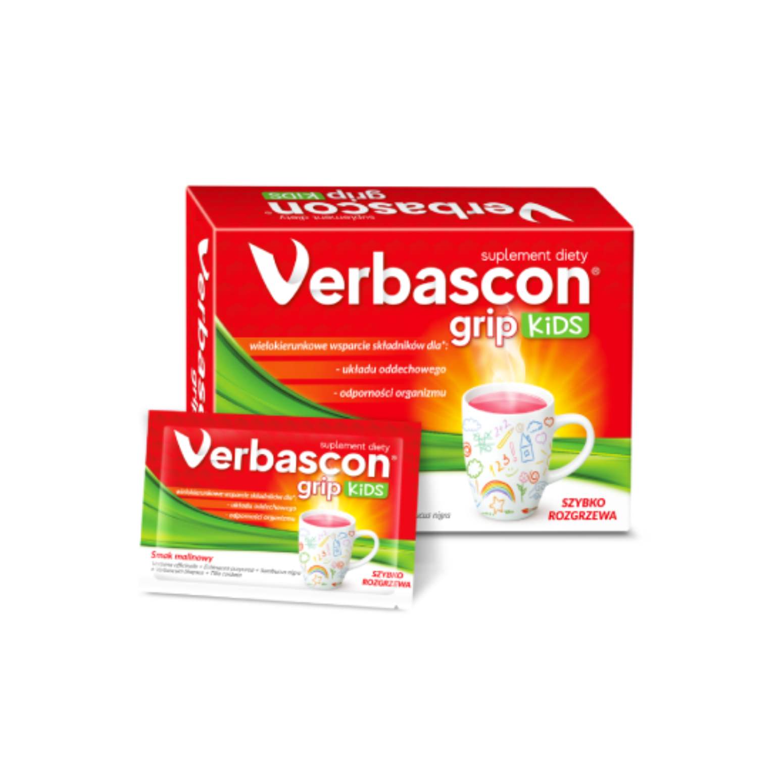 Verbascon grip kids, smak malinowy, 10 saszetek