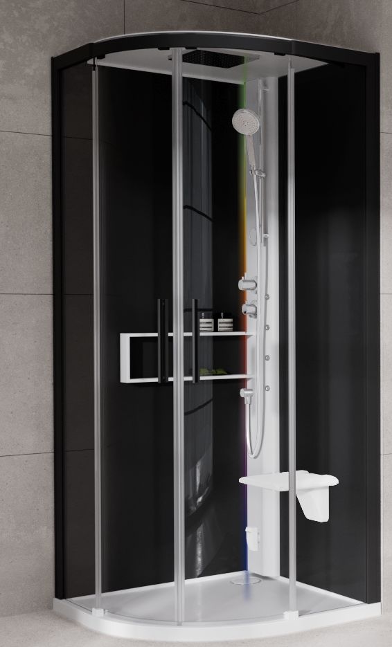 Novellini Glax 2 2.0 R kabina z hydromasażem 100x100 cm półokrągła parowa z brodzikiem biała G22R100T5-1UH