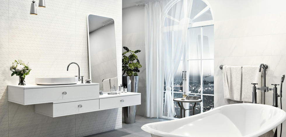 Paradyż Margarita płytka ścienna 32,5x97,7 cm STR B calacatta biała