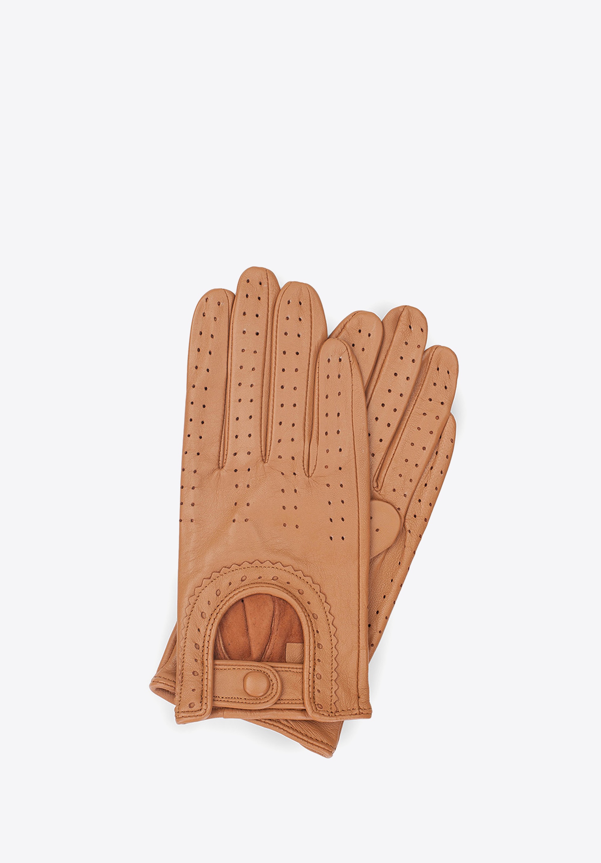 Damskie rękawiczki skórzane samochodowe camelowe