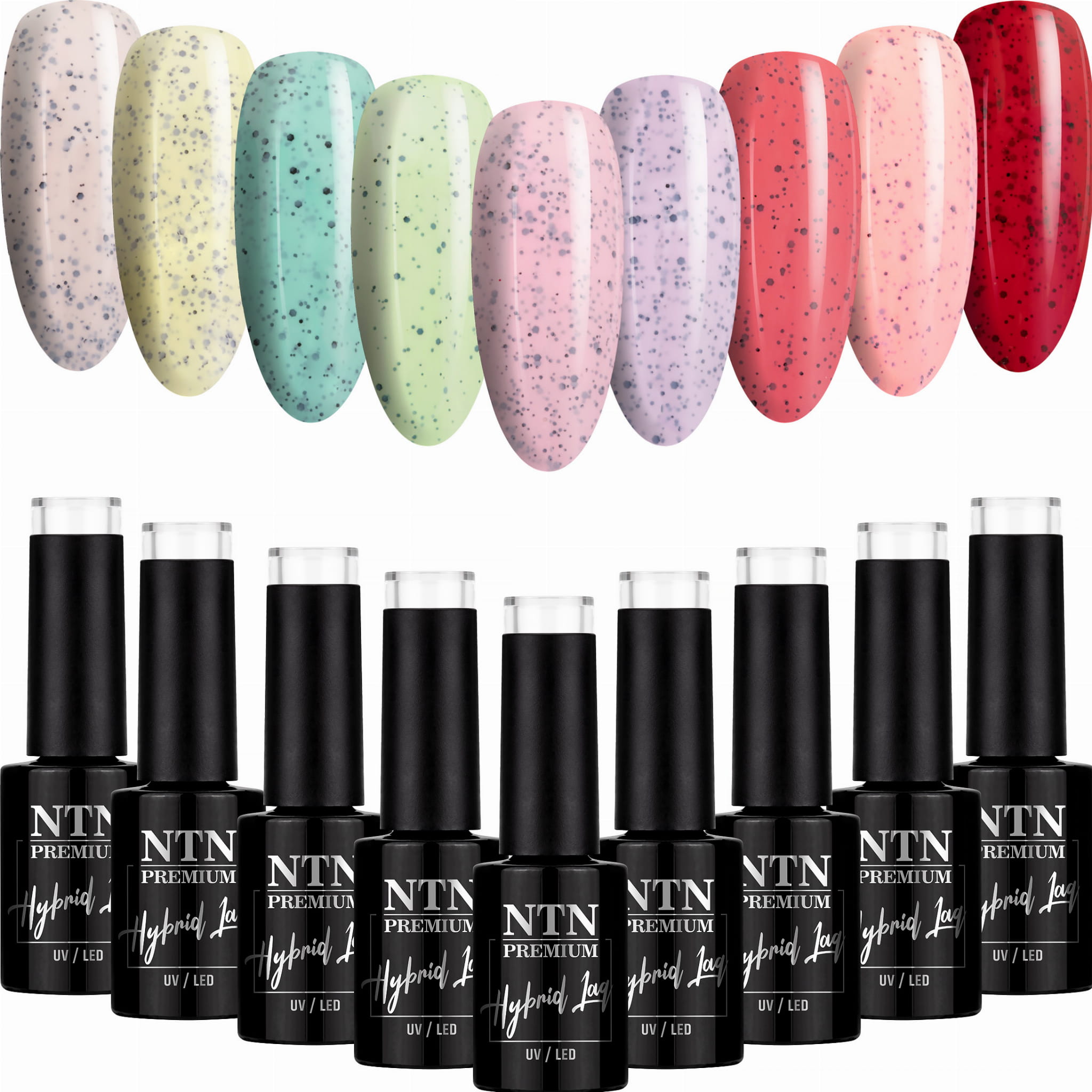 9x Lakier Hybrydowy NTN 5g Sugar Puff ZESTAW Wielkanocny Z Drobinkami