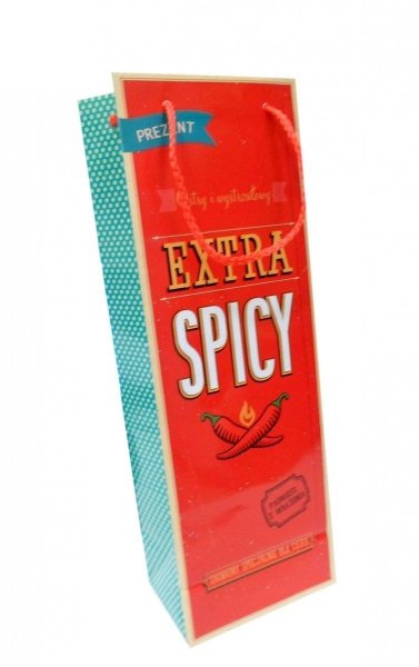Ozdobne opakowanie, torebka na prezent "butelka" 12x35cm wz. Extra Spicy