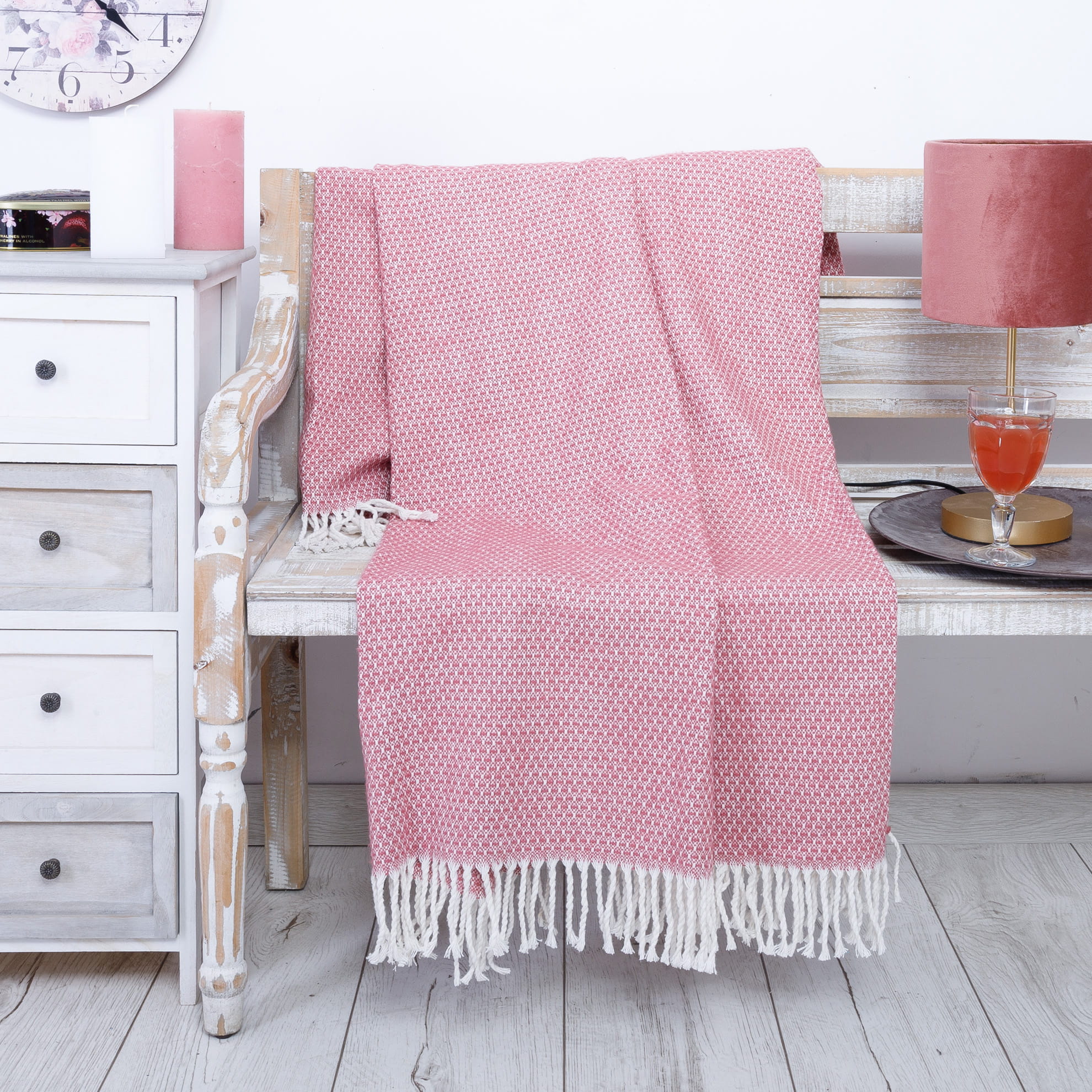 koc bawełniany 150x200 scotch czerwony przeplatany