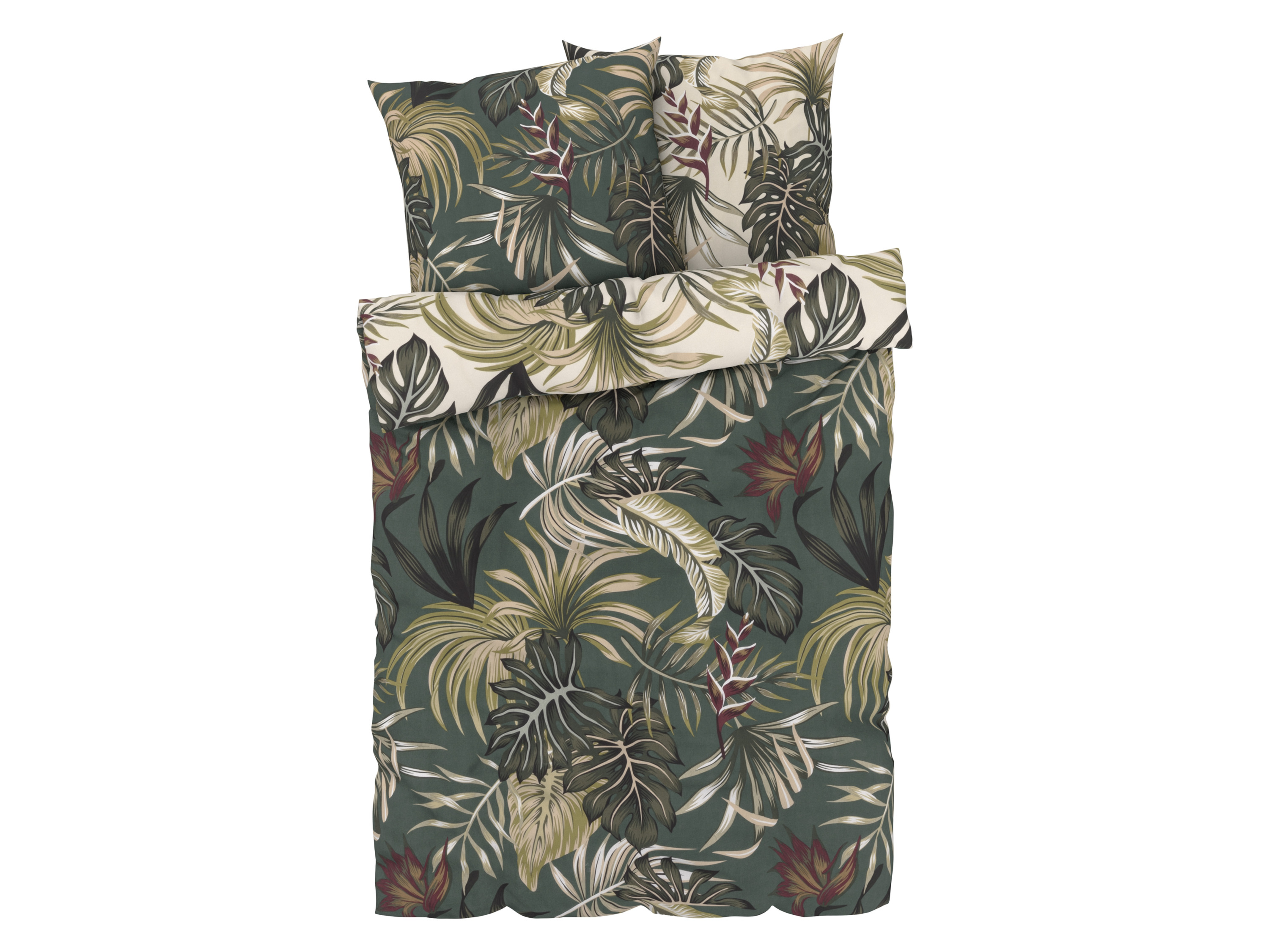 Livarno home Pościel z bawełną renforcé, 220 x 200 cm kwiatowy zielony/beżowy
