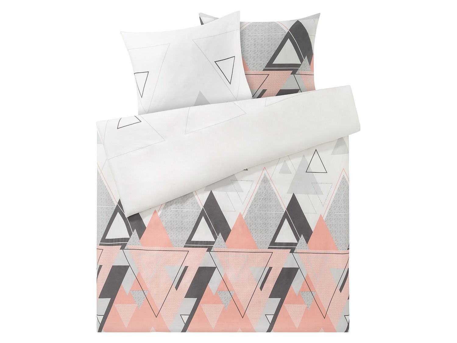 meradiso Pościel satynowa 160 x 200 cm, 1 komplet Trójkąty/szary/kremowy