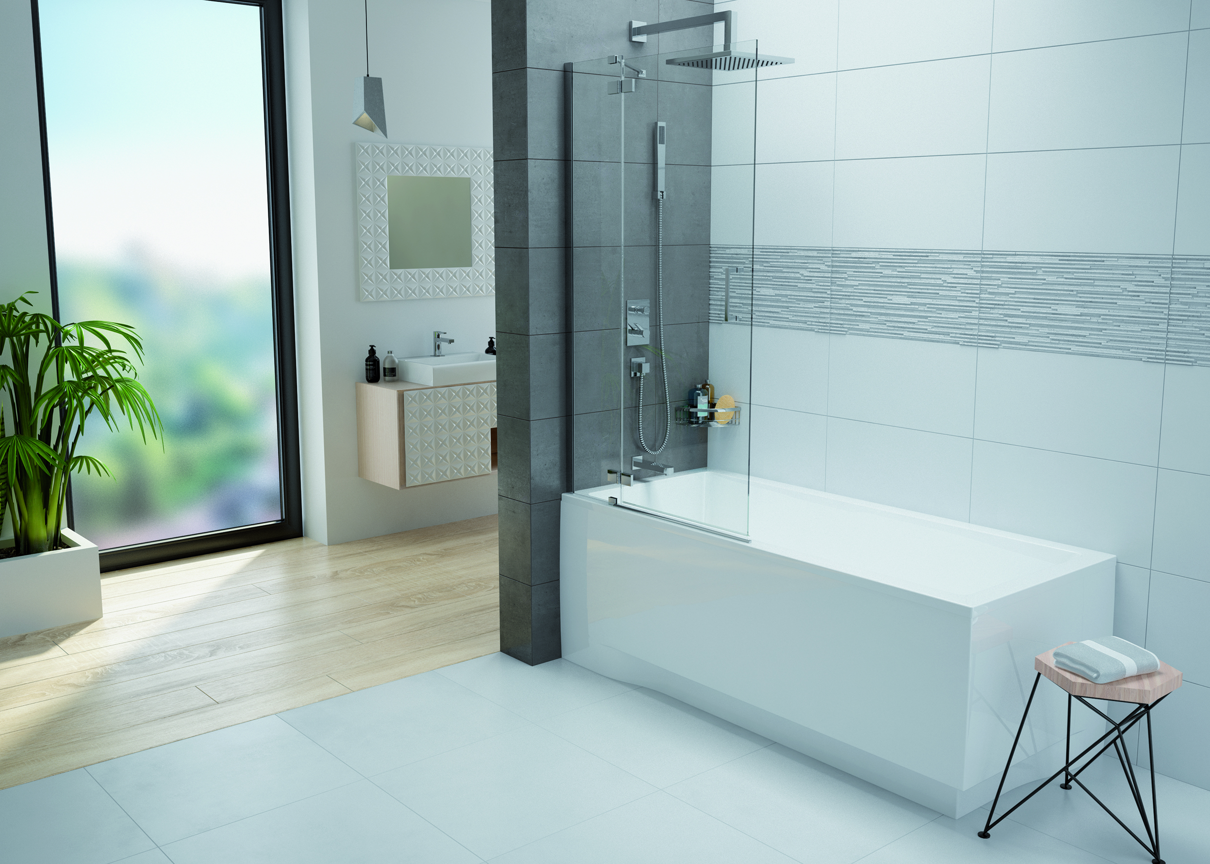 Darmowa Dostawa - Parawan nawannowy 90 cm 2-częściowy chrom połysk/szkło przezroczyste Sanplast Free Line II 600261054042401