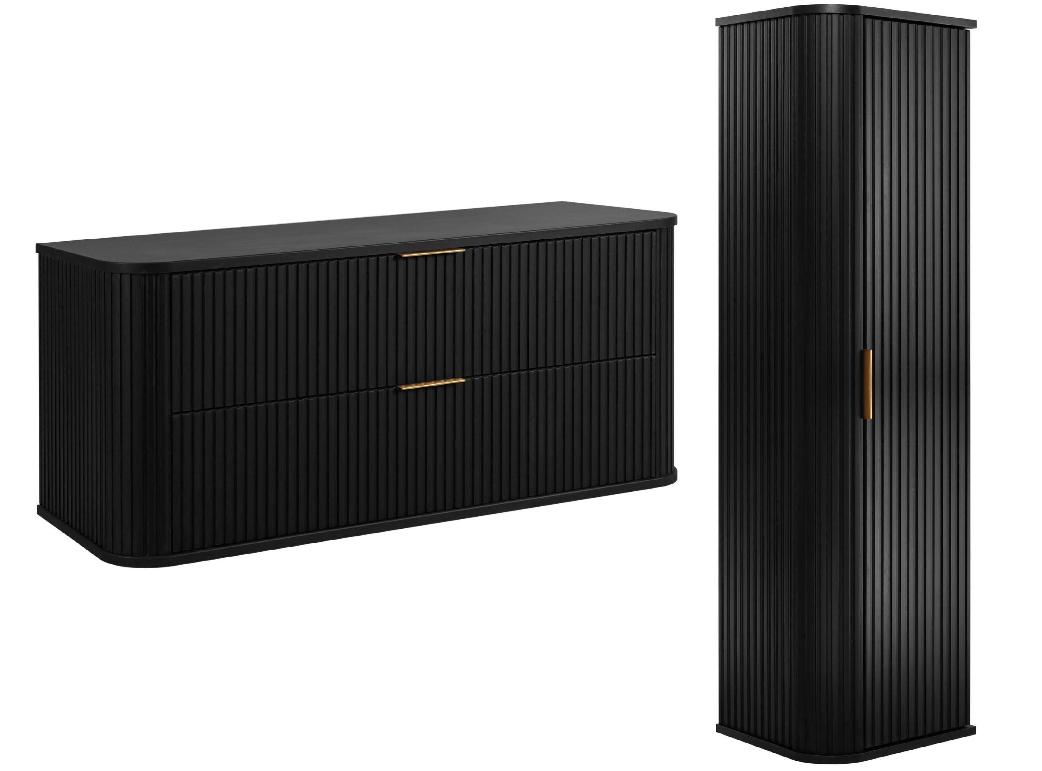 Darmowa Dostawa - Zestaw 2 szafek łazienkowych 120.4x41.5x139 cm podumywalkowa wisząca czarna Rodan Elegance 5906154454193