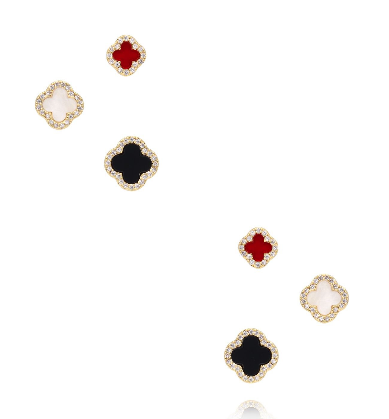 Zestaw złotych kolczyków z kolorowymi detalami i cyrkoniami KMB0037