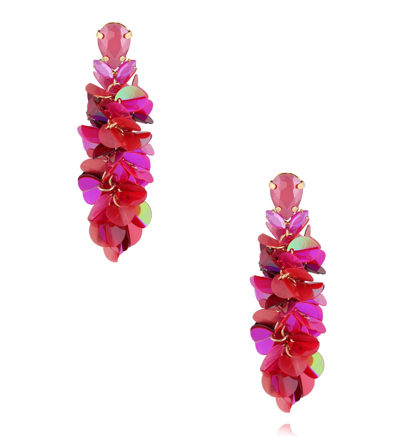 Kolczyki fuksjowe z cekinami i kryształkami KGA0017