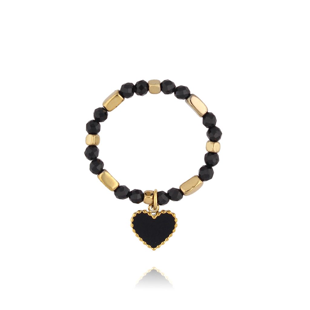 Pierścionek elastyczny z turmalinami i sercem PTW0522