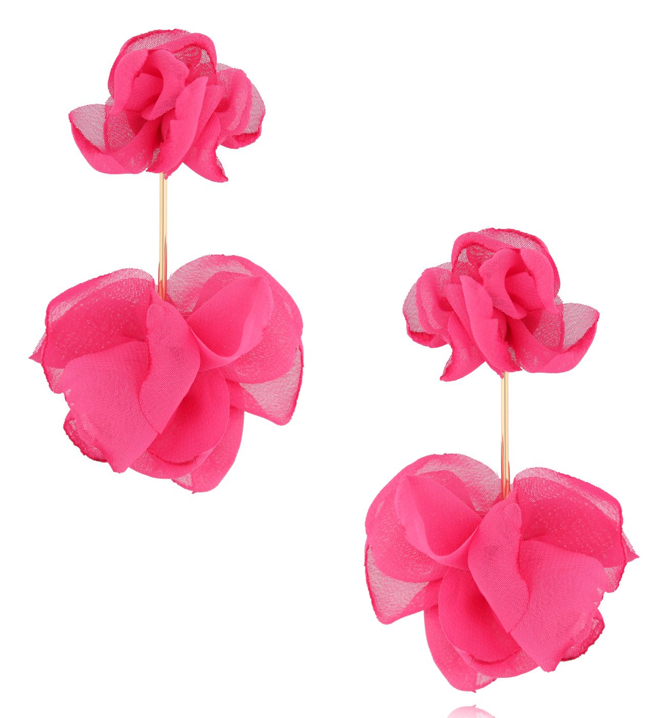 Kolczyki z fuksjową tkaniną - By Dziubeka