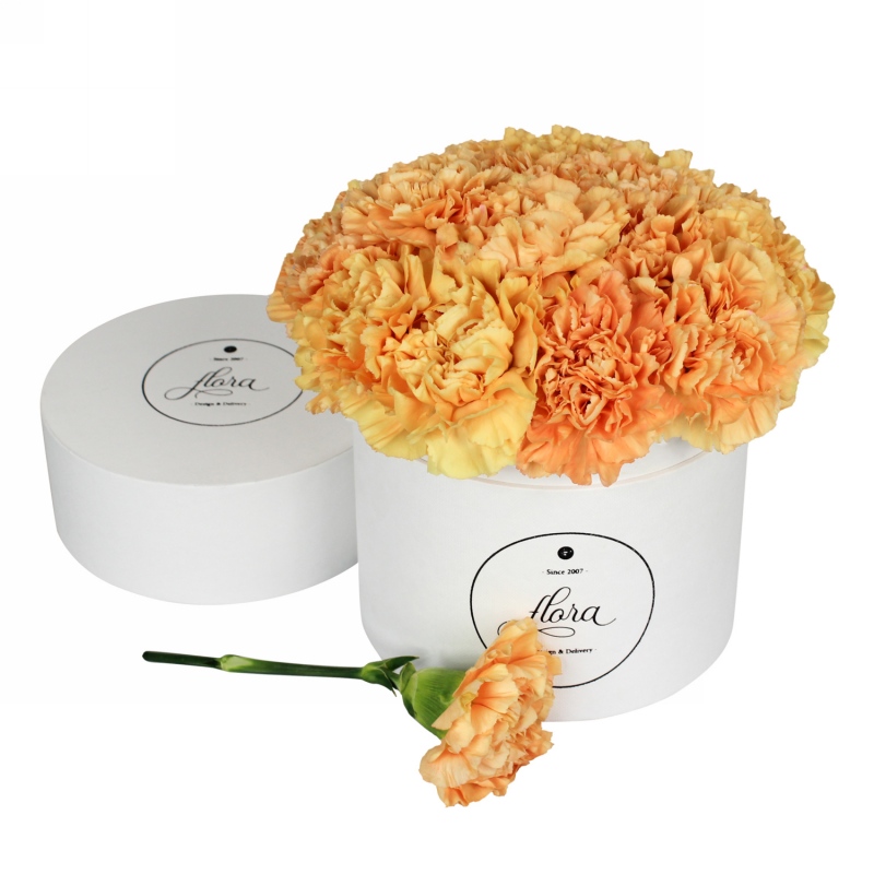 FlowerBox - pomarańczowe goździki w pudełku (średni)