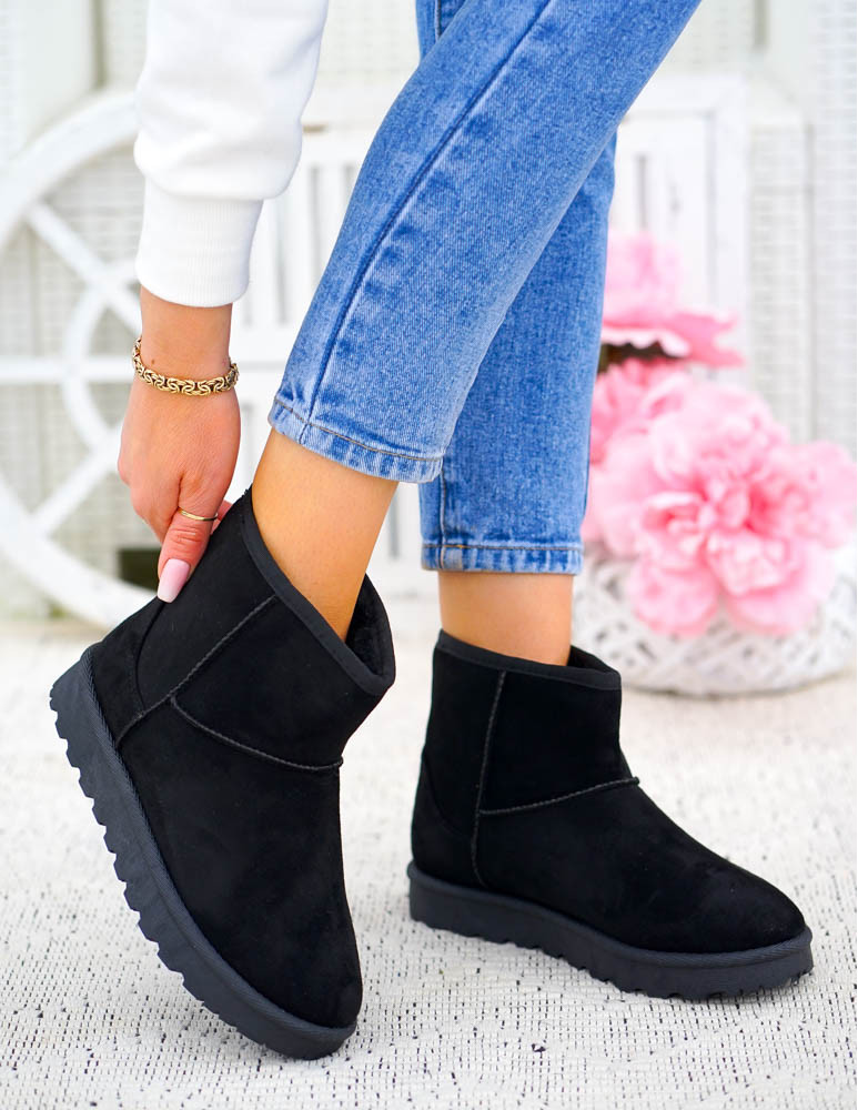 Czarne Śniegowce Botki Na Platformie Ocieplane Saszki Basic