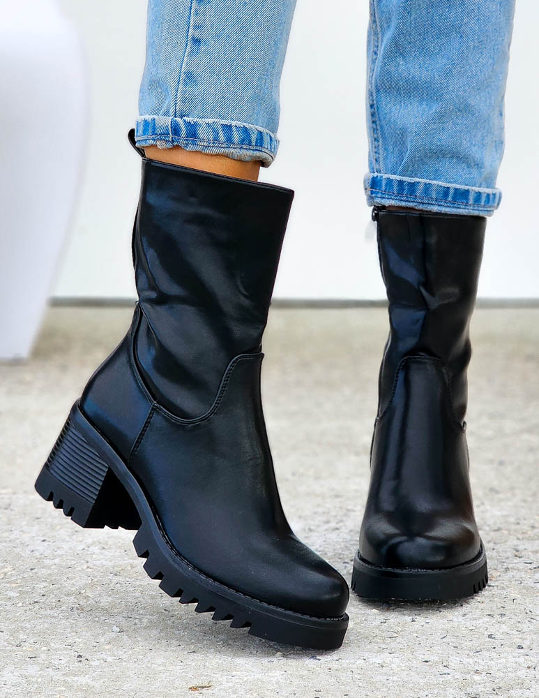 Klasyczne Botki Ze Skóry Na Klocku Dakota Black