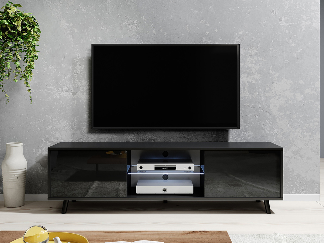 Czarna szafka RTV 140 cm pod telewizor do salonu LIRIA