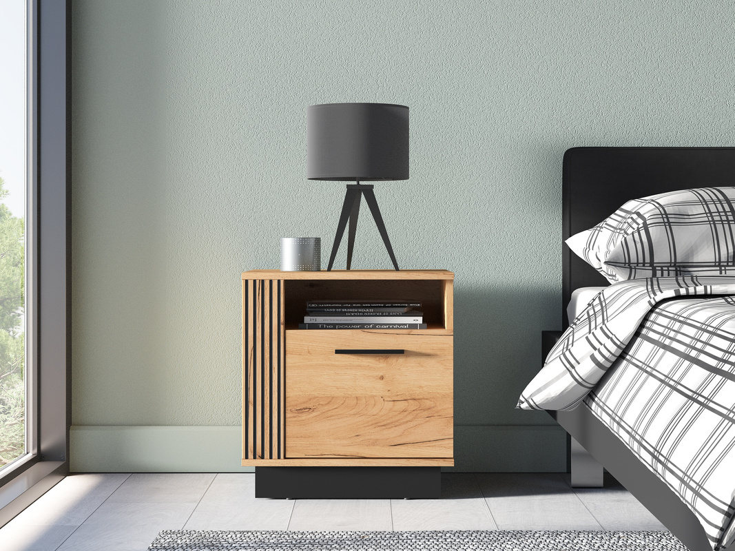 Nowoczesna szafka nocna do sypialni UMIO dąb craft złoty